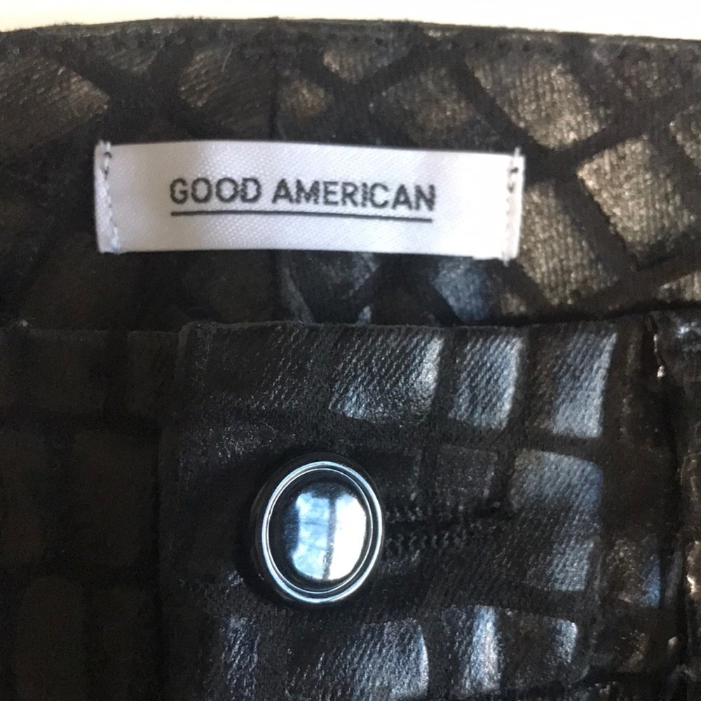 Good American Faux Leather Crocodile Embossed High Slim Fit Jeans Black Pants 4 - Picture 6 of 14